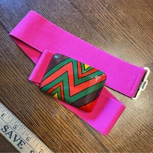 Vintage Pink Belt with Multicolor Chevron Buckle